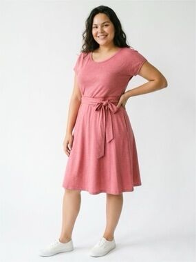 Toad&Co Organic Cotton Rose Tie-Waist Short Sleeve Midi Dress
